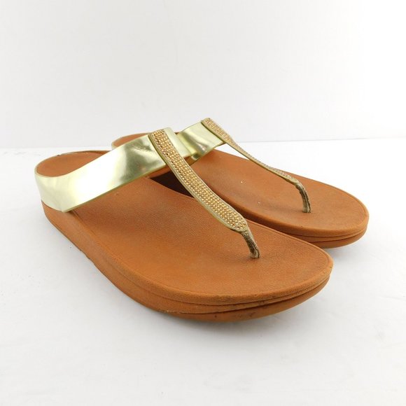 FITFLOP Crystal Thong Gold Sandals 9 - Picture 1 of 5